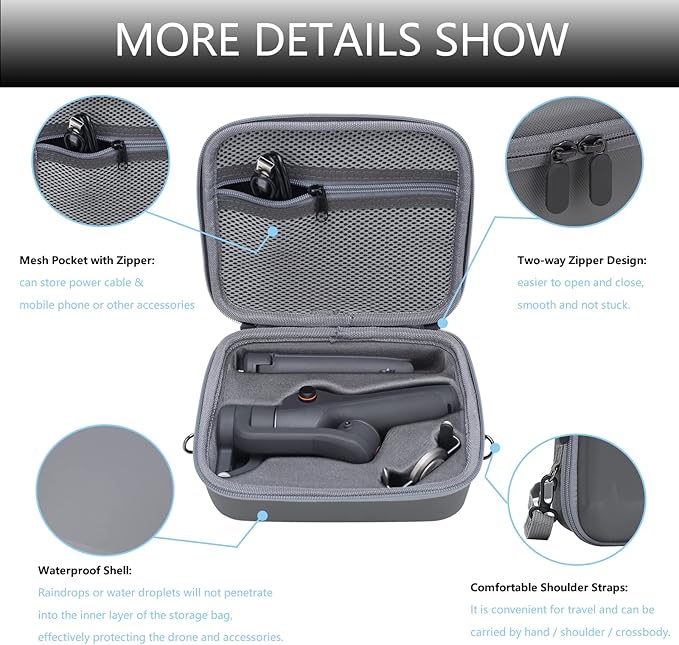 Travel Case for DJI OM 6 - Portable Storage Bag Hardshell Carrying Case Fits DJI Osmo Mobile 6 Smartphone Gimbal Stabilizer and Accessories(Grey)