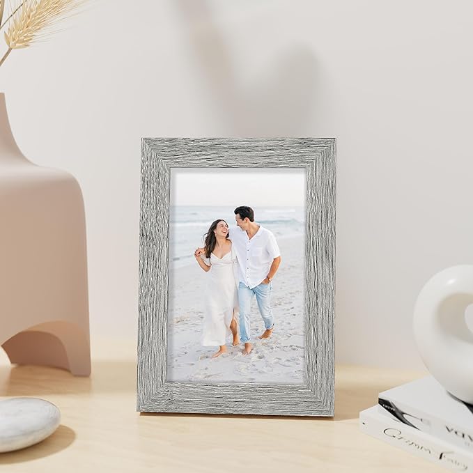 Vittanly 4x6 Picture Frame, Made of Solid Wood and Shatterproof Plexiglass, Wooden Photo Frame for Wall Mounting or Tabletop Display, Picture Frame for Home Decor with Stand, Grey, 1 Pack