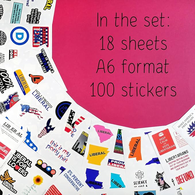 BulbaCraft 100Pcs Liber al Stickers, Demo crat Stickers and Decals for Laptops and Water Bottles, Libertar ian Decals, Gifts for Women & Men