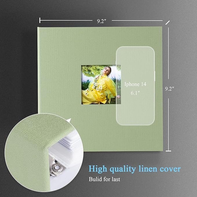 1DOT2 Photo Album 4x6 Photos Hold 200 or 5x7 Pictures Hold 100, 3 Ring Binder Photo Albums Linen Cover Photo Book Acid Free Albums 4x6 5x7 for Family Wedding Baby (Sage Green)