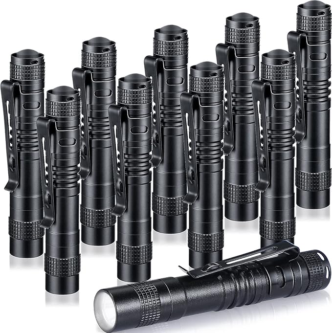 Hortsun 10 Pcs Mini Flashlight Bulk LED Pen with Pocket Small Flashlight with Clip for Outdoor Father's Day Gift for Men(3.54 Inch,Black)