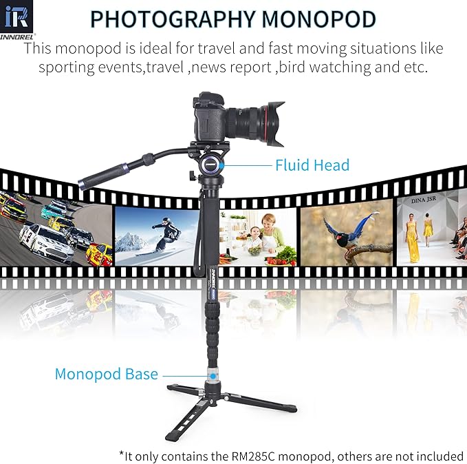 Carbon Fiber Camera Monopod INNOREL RM285C Professional Portable Compact Lightweight Travel 5-Section Monopod for Canon Nikon Sony DSLR Camera Video Camcorder DV Photography Bracket Load 22lbs/10kg