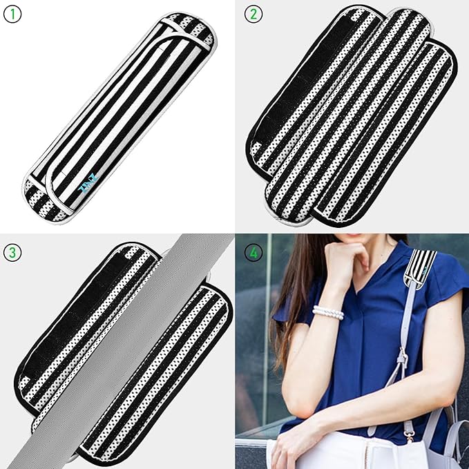 ZINZ Universal Shoulder Pad with Ultra Thick Cushion for Bag Luggage Bag Crossbody, Plus Long & Anti-Slip & Breathable,Black & White Stripes