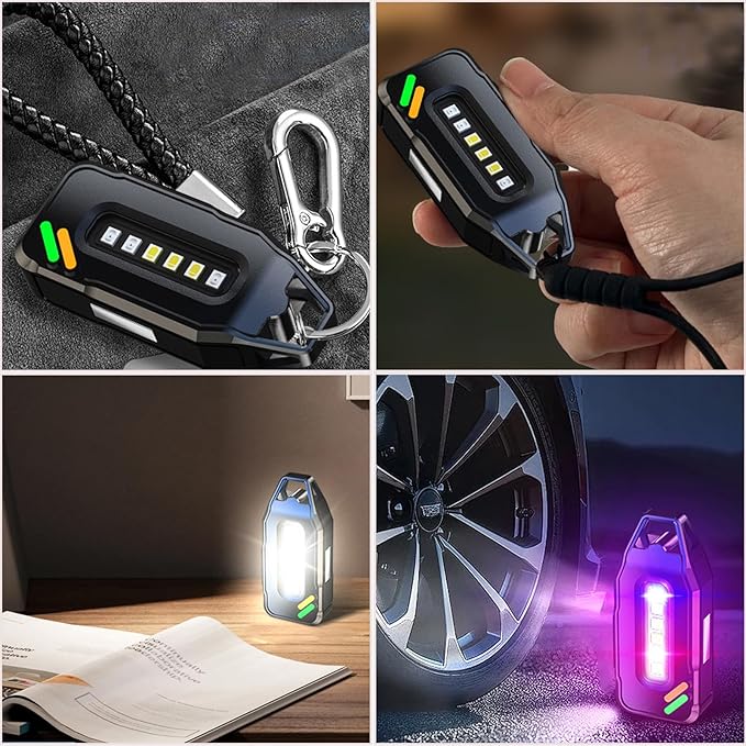SEFONE Rechargeable Keychain Flashlight 2Pack, COB Keychain Work Light with Magnet/Clip, 2 Light Sources Compact Pocket Light for Night Working, Running, Walking, Camping, Fishing, Hiking
