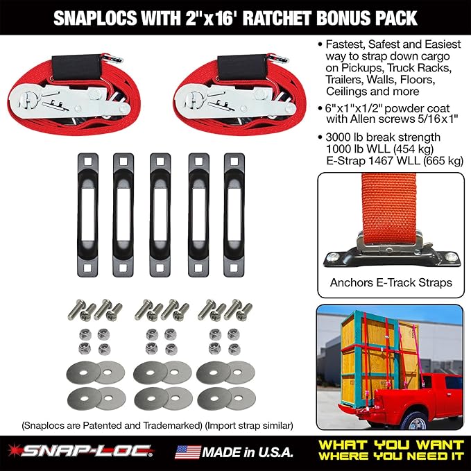 SNAPLOCS with Ratchet Bonus Pack 2" x16' E-Strap System for Trucks and Trailers