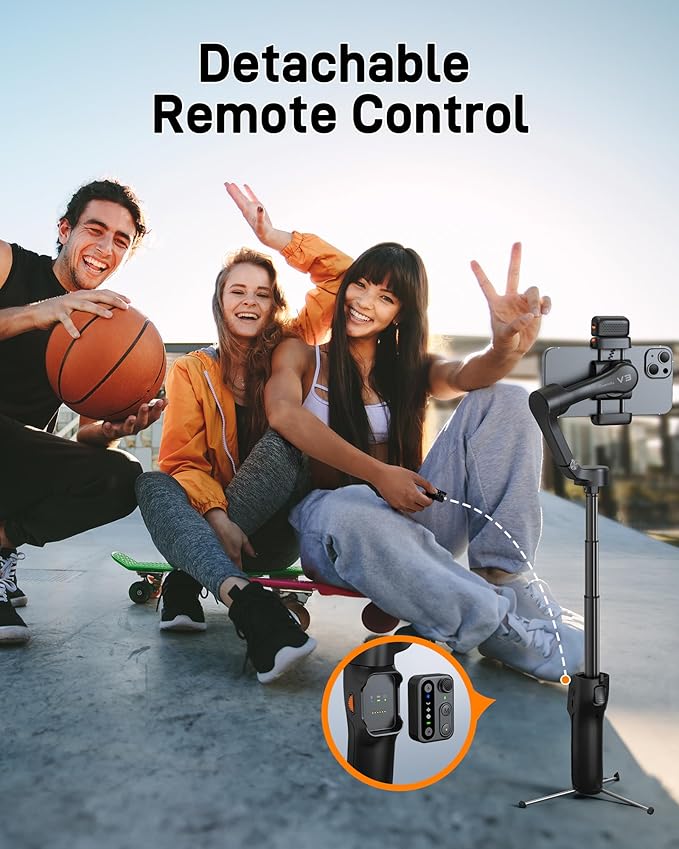 hohem iSteady V3 Gimbal Stabilizer for iPhone, 3-Axis Phone Gimbal, Magnetic AI Tracker, Built-in Extendable Rod & Tripod, Detachable Remote Control, Gimbal Stabilizer for Travel, Vlog, TikTok