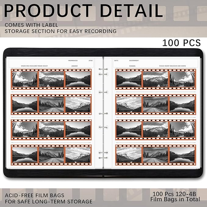 Skybooly 100 Pcs 120-4b Film Negative Sleeves Film Negative Page Preserver Storage Archival Sheet for Organizing Films
