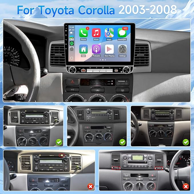 Leadfan Car Radio for Toyota Corolla 2003 2004 2005 2006 2007 2008, with Wireless Carplay, Android Auto, FM, Plug and Play/GPS Navi/SWC (for Corolla 2003-2008 Without JBL&Big Screen, 10.1IN-KB-4+64G)