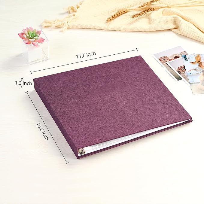 Mublalbum 10x10 Inch Large 3 Ring DIY Scrapbook Photo Album with 20 Plastic Sleeves 40 Pages Linen Cover Folder Binder for Baby Travel Wedding Anniversary and DIY Projects (Purple)