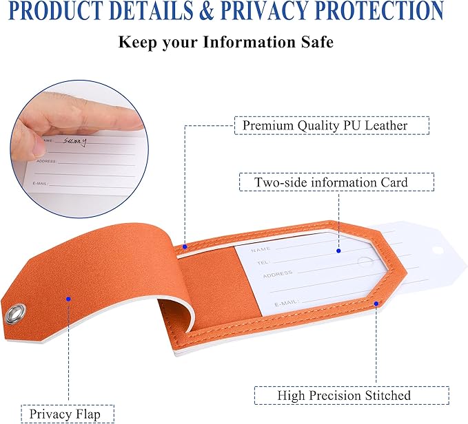 Luggage Tag & Initial Baggage Tags for Suitcases Leather Bag Tags for Backpacks Handbag School Instrument with Name ID Label Travel Essentials, Unique Fun Orange Personalized Luggage Tags 2 Pack