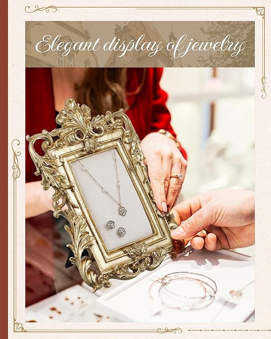 Jewelry Display Stand Vintage Necklace Organizer Ring Holder Earring Tray Resin Jewelry Photography Props Frame with Velvet Backing for Gifts