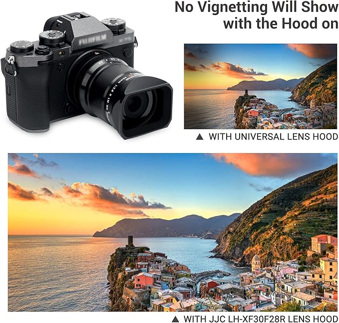JJC Square Metal Bayonet Lens Hood Shade for Fuji Fujifilm XF 30mm f/2.8 R LM WR Macro Lens, XF30mm F2.8 Lens Hood on X-T5 XT5 X-T4 X-T30 II X-T30II XT30II X-E4 X-S10 X-T200, with Protective Hood Cap