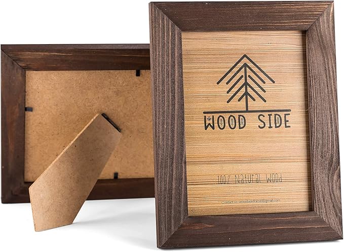 Rustic Wooden Picture Frame 4x6 Inch - Set of 2-100% Natural Eco Barn Wood with Real Glass - Made for Wall Hanging and Tabletop Display - Brown Wenge