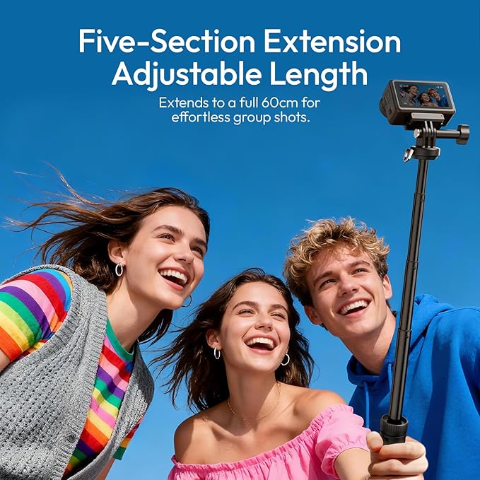 ULANZI MT92 Action Camera Selfie Stick Tripod 23.62", Portable Adjustable Vlog Handle Grip with Neck Lanyard for GoPro Hero 13/12/11/10/9/8/7/6, AKASO, DJI Osmo Action 6/5 Pro/4/3, Insta360