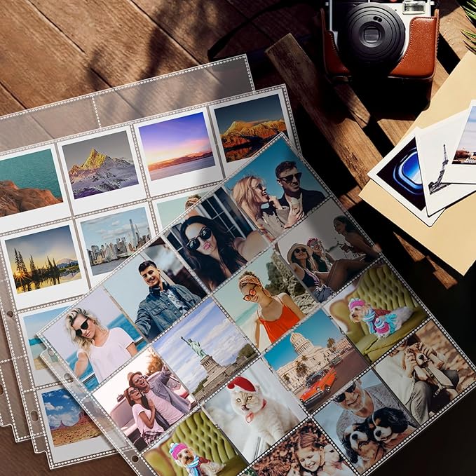 tutata 3x3 Photo Sleeves, 16-Pocket Scrapbook Refill Pages, Page Protectors Fit 12x12 3 Ring Album Binder, 25 Pack