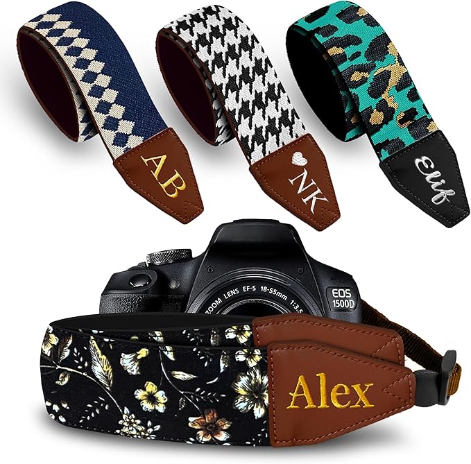 Art Tribute Camera Strap for All DSLR and Mirrorless Cameras. Add Your Name Or Initials Make It a Personalized Gift