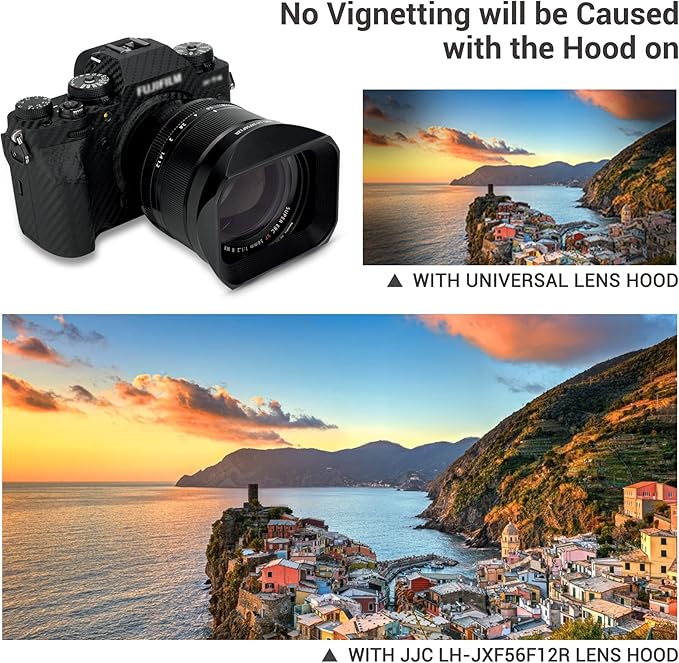 JJC Metal Square Lens Hood with a Hood Cap for Fujifilm XF 56mm F1.2 R WR Lens on Fuji X-T5 X-T4 X-T3 X-T2 X-E4 X-E3 X-E2 X-HS2 X-H2 X-H1 X-T30 II X-T30II X-T30 X-T20 X-T10 X-T200 X-T100 X-S10 Black