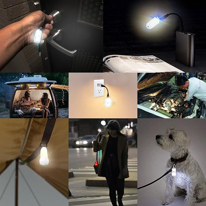USB Mini LED Lanterns, 2 Pack Waterproof EDC Keychain LED Flashlight for Camping Rechargeable Battery Stick Light Maglite Hockey Dog Collar Flashlight for Nighttime Shift (2Pack White)