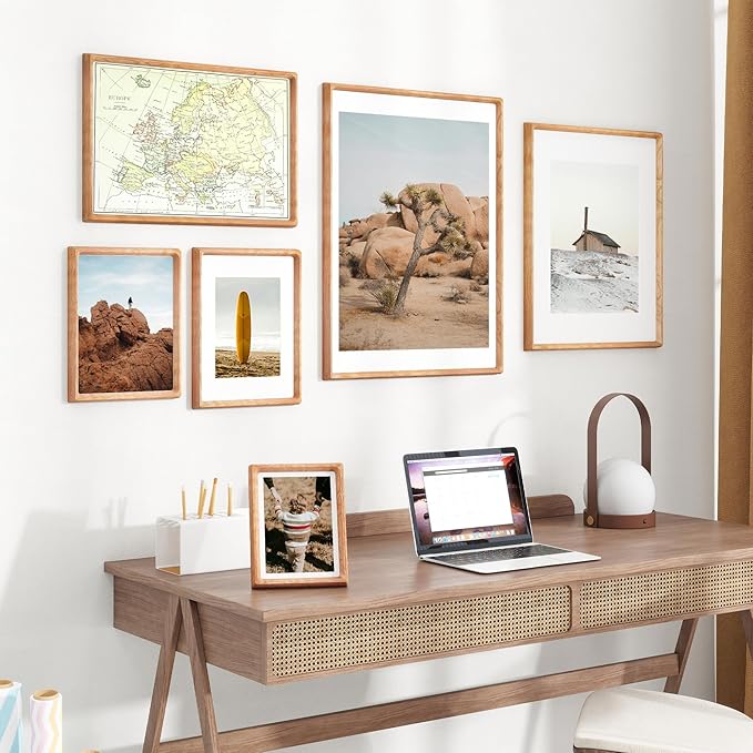 Dreamland 4x6 Matted to 3.5x5 Picture Frame Solid Cherry Wood Picture Frames Handcrafted Rounded Corner with HD Tempered Glass Tabletop or Wall Mount Display, 1 Pack