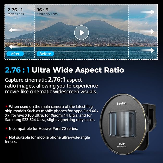Bundle: SmallRig 1.55XT Anamorphic Lens for Phone 3578B+ SmallRig 8X Telephoto Lens for Mobile Phone (T-Mount) 4737