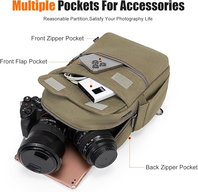 Cwatcun Camera Sling Bag Compact Large Camera Case, Waterproof Canvas Crossbody Camera Bag with Rain Cover, Travel Photography Bag for Canon Nikon Sony Fuji DSLR/SLR/Mirrorless Cameras, Lens, Green