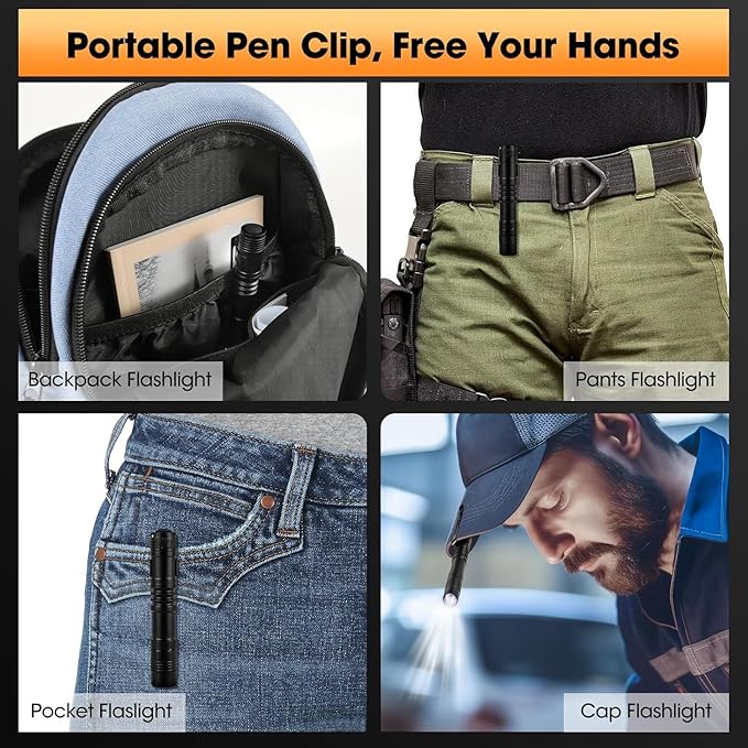 Mini Flashlight,3PCS Small Pen Light Flashlight with Clip,Waterproof Pocket LED Purse Light for Emergencies, Inspection(Battery Not Included)