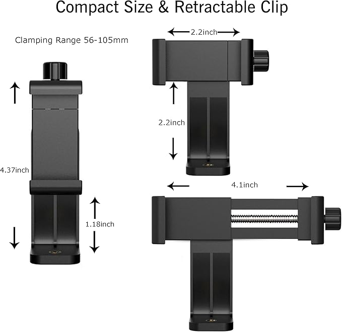 Ailun Phone Holder/Vertical and Horizontal Tripod Mount Adapter Rotatable Bracket with 1/4 inch Screw, Adjustable Clip for iPhone, Android Cell Phone, Selfie Stick, Camera Stand