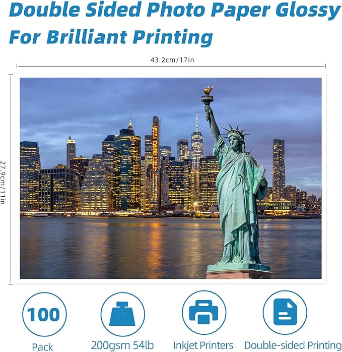 Uinkit 11x17 100 Sheets Photo Paper Glossy Inkjet 48lb Single Side Print Poster Playbill Obituary Papers for Funerals Bulletin Gallery Show Photographic 11 x 17 Copy Printing A3 Value Packed