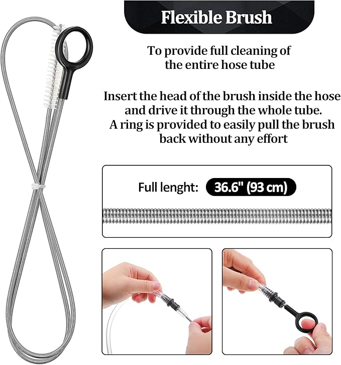 Feekoon Reservoirs Backpack Accessories Hydration Bladder Cleaning Kit with Flexible Long Brush for Hose, Small Bite Valve and Big Brush, Drying Collapsible Bladder Frame, Carrying Pouch