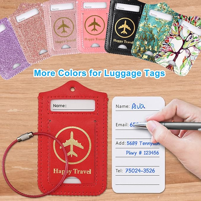 Luggage Tags, ACdream Leather Case Luggage Bag Tags Travel Tags 2 Pieces Set, Red