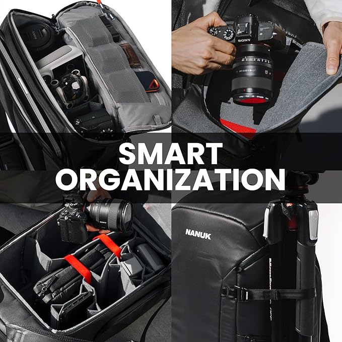 NANUK N-PVD 35L Camera Backpack – Water-Repellent with Rain Cover, Fits 2-3 Cameras, Drone, Tripod, 16" Laptop Compartment, Carry-On Approved – For Photographers, Travel & Hiking – Black