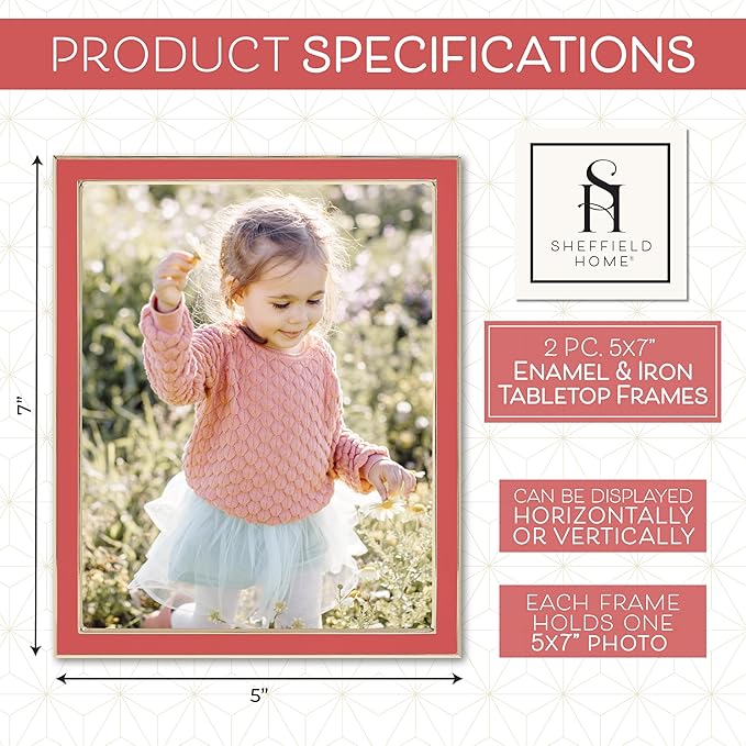 Sheffield Home Tabletop Picture Frame – Iron Enamel Decorative Display Frame for Home or Office, 5x7 Inch, Rose