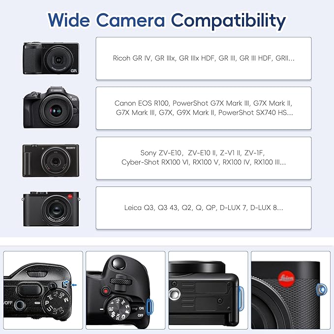 JJC Camera Wrist Strap, Soft Neoprene Hand Strap for Sony ZV-1 RX100 VI V IV III II VA Ricoh GR IV GR IIIx GR III HDF Canon EOS R100 G7X Mark III II G9X Mark II & More Compact Mirrorless Camera