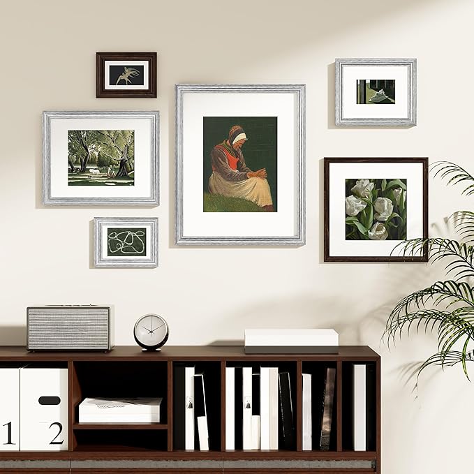 Vittanly 16x20 Picture Frames Set of 2, Ornate Vintage Photo Frame for Wall Mount, Display 11x14 Pictures with Mat or 16x20 without Mat, Rustic Silver