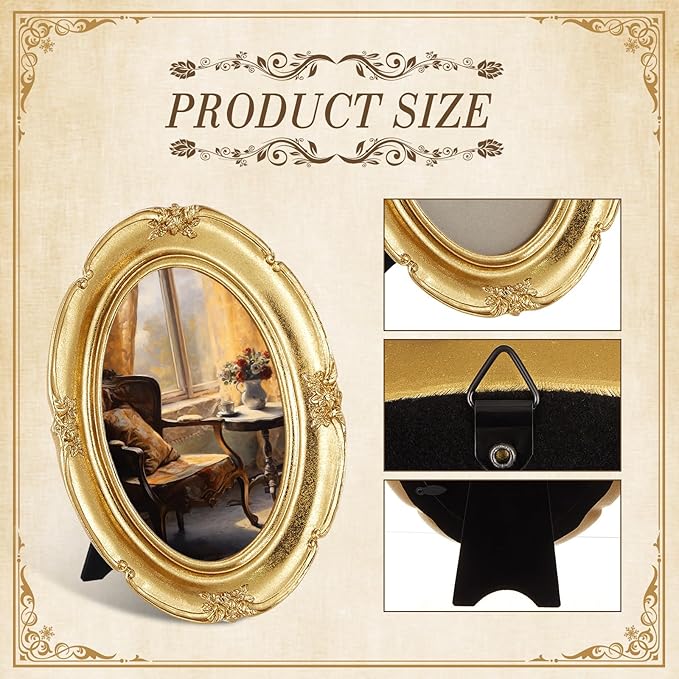 3 Pcs Gold Vintage Picture Frame Set Antique Oval Picture Frames 4x6, 5x7 Inch Baroque Photo Ornate Frames with Glass Gift for Tabletop Hanging Wall Art Wedding Home(Retro Style)