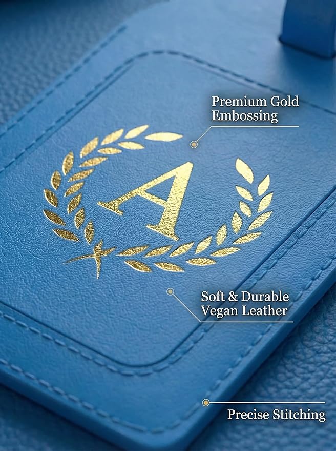 Luggage Tags for Suitcases 6 Pack PU Leather Travel Bag Tags with Privacy Cover & Stainless Steel Buckle, Vegan Leather Name ID Labels for Travel Bags, Cruise, Airline, Backpack, Baggage Identifier(A)
