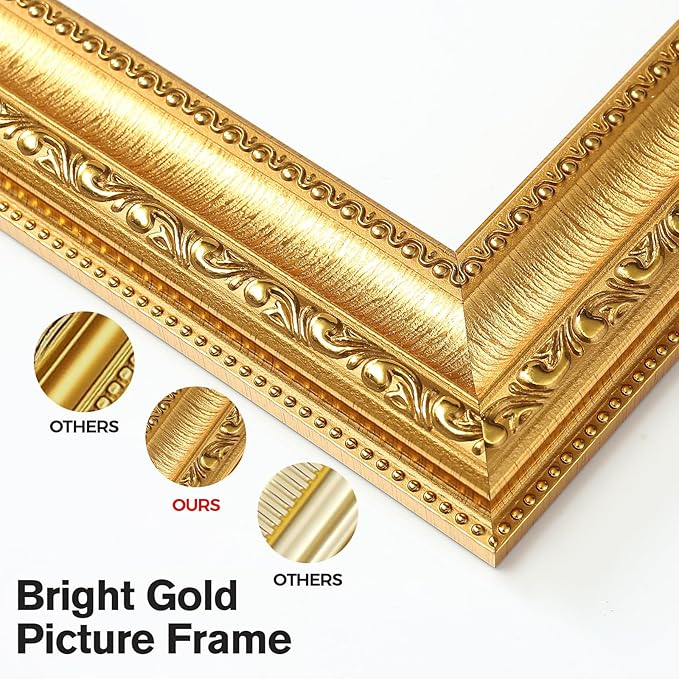 8x10 Gold Picture Frame Set of 2, Ornate Vintage 8 x 10 Photo Frame for Wall Decor or Tabletop Display, 8x10 Gold Frames with Real Glass, Display 5x7 Pictures with Mat or 8x 10 without Mat for Antique Déco