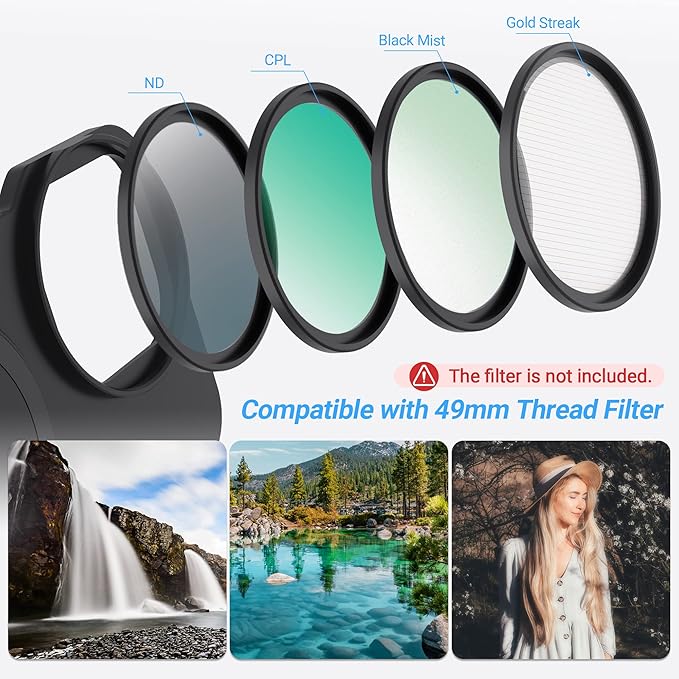JJC 49mm Magnetic Lens Filter Mount Adapter for iPhone 13 Pro Max 14 Pro Max 15 Pro Max with MagSafe Case, Magnetic Filter Base with Cold Shoe Mounts & Silicone Lens Hood (Filters Not Included)