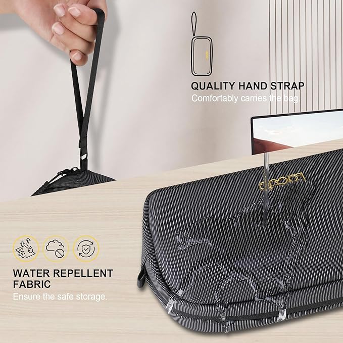 Lacdo Electronics Organizer Travel Case, Travel Bag Cable Organizer for Essentials, Water Resistant Tech Accessories Carry Storage for Cord, Phone, Cables, Airpods, USB Flash Drive, Daily Items, Black