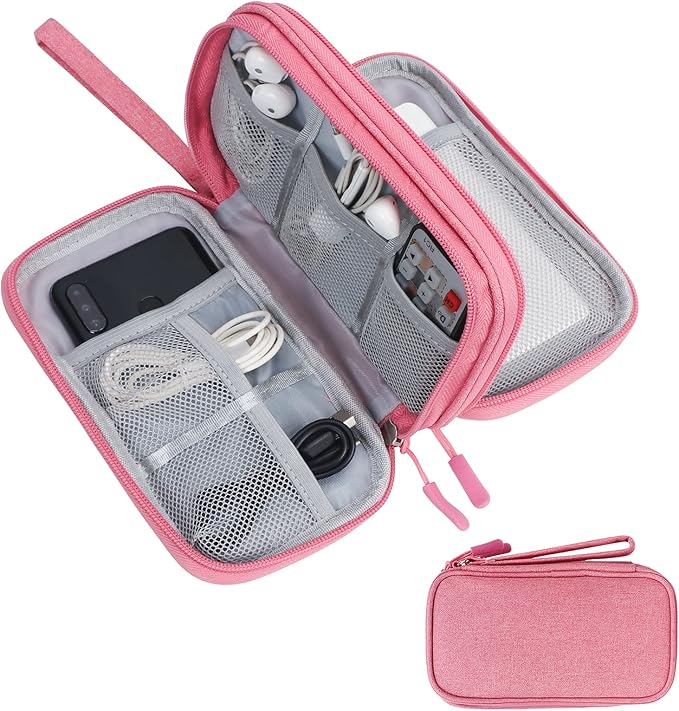 Skycase Electronic Organizer Travel Case - Waterproof Travel Cord Pouches for Organization, Cable Organizer, All-in-One Double Layers Storage Bag for Accessories, Charger, Cable, Pink