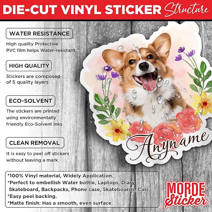Custom Dog Cat Photo Sticker Personalized Flower Pet Name Portrait Face Photos Waterproof Die-Cut Vinyl Stickers for Laptop, Water Bottle, Scrapbook, Luggage, Funny Cute Aesthetic Decor Gifts