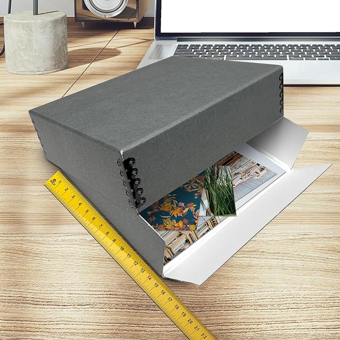 Golden State Art, Archival Storage Box, Acid-Free Drop Front Museum Box with Metal Edge for Storing Artwork Photos Documents Prints Arts and Crafts (Gray-14.75x18.75x3 Inches) Pack of 2