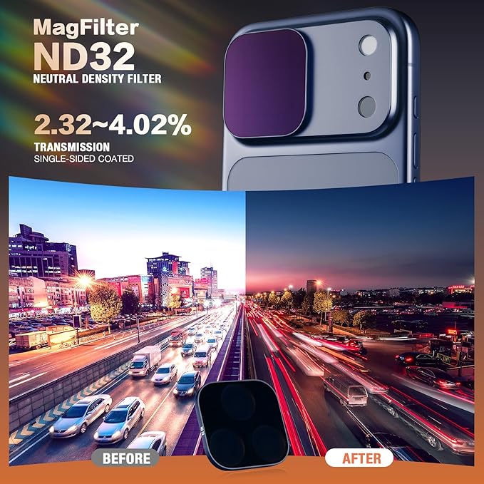 Caseworld MagFilter Phone Camera Lens Filter Kit for iPhone 17 Pro Max, 2-in-1 ND32 (Neutral Density) Lens Filter, Optical Glass, Snap-on, iPhone Photogragy Essentia (iPhone 17 Pro Max, ND32 Blue)