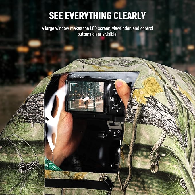 NEEWER PB019 Camera Rain Cover XL Large Waterproof Raincoat Protective Cover for Canon Sony Nikon Fujifilm DSLR Camera & Lenses up to 800 mm Double-Sided Camouflage Green Nylon