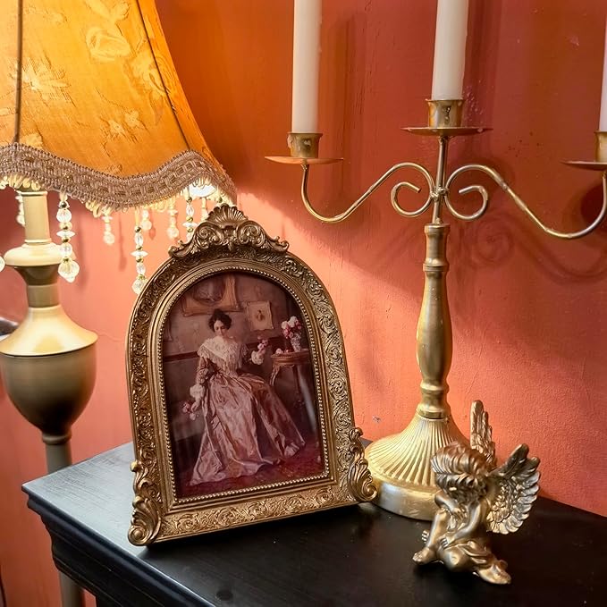 Vintage Picture Frames 4x6 Ornate Bronze Antique Picture Frames for Wall and Tabletop Vintage Photo Frame Victorian Home Decor Gallery Wall Decor in Arch Shape
