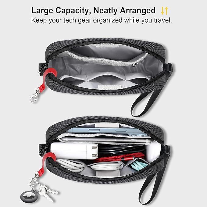 Lacdo Electronics Organizer Travel Case, Travel Bag Cable Organizer for Essentials, Water Resistant Tech Accessories Carry Storage for Cord, Phone, Cables, Airpods, USB Flash Drive, Daily Items, Black