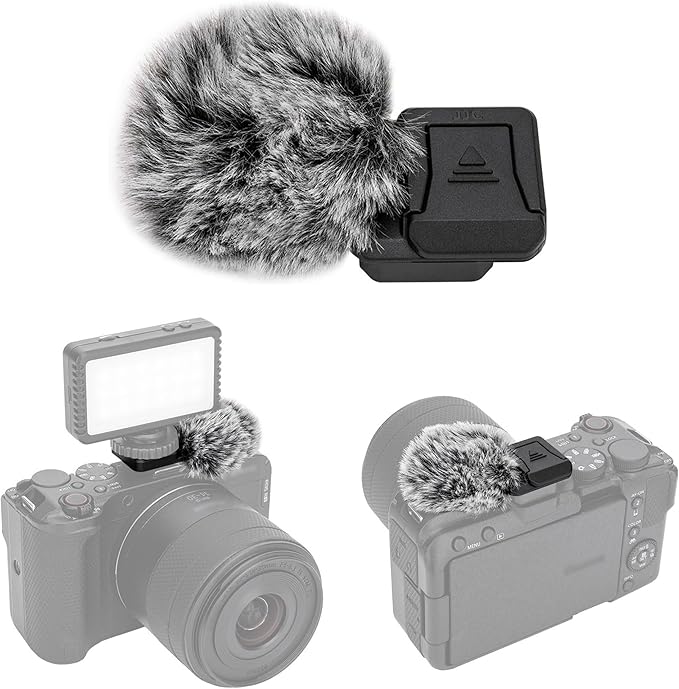 JJC Cold Shoe Wind Muff for Canon EOS R50 V R50V Camera(Not for R50), Furry Windshield with Shoe Adapter Mount Holder for LED Light Microphone Attachment, Canon R50V Vlogging Accessories, Black Color