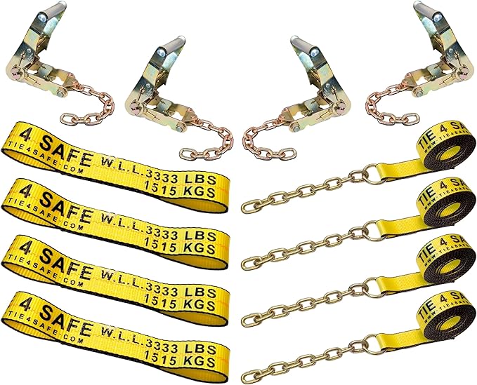 Mega Cargo Control Yellow Roll Back Tie Down System Chain Ends 8 Point Tie Down Kit for Car Hauler Carrier Tow Truck