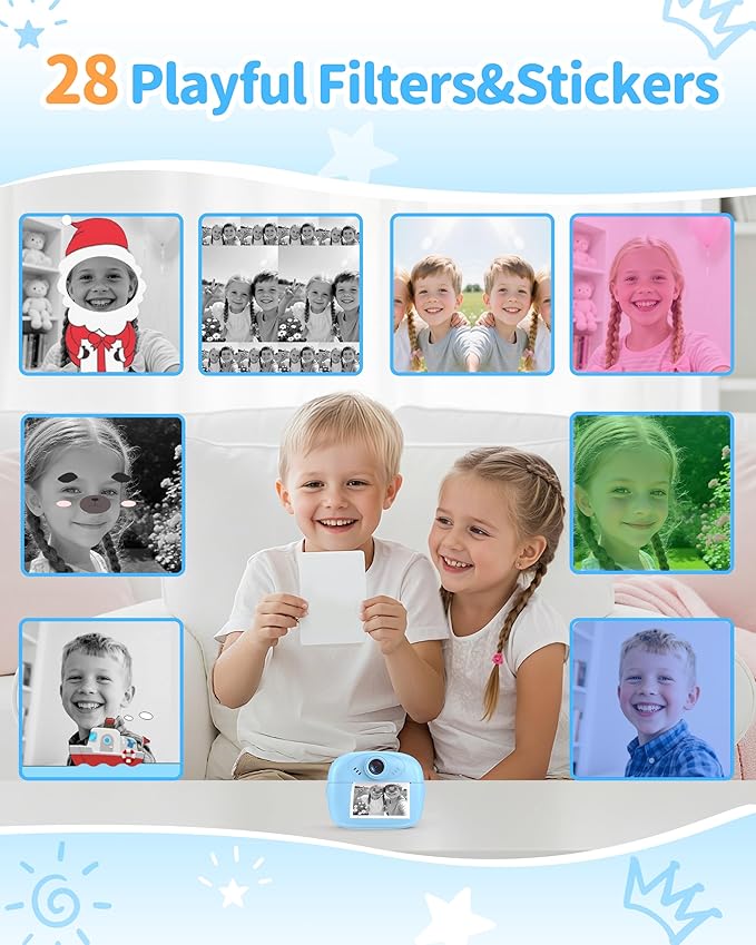 Kids Camera Instant Print, 1080P Digital Camera for Kids with 32GB SD Card, Toddler Boy Toys Birthday Festival Gifts for Boys Age 3-10, Portable Travel Toys for 3 4 5 6 7 8 9 10 Year Old Boys