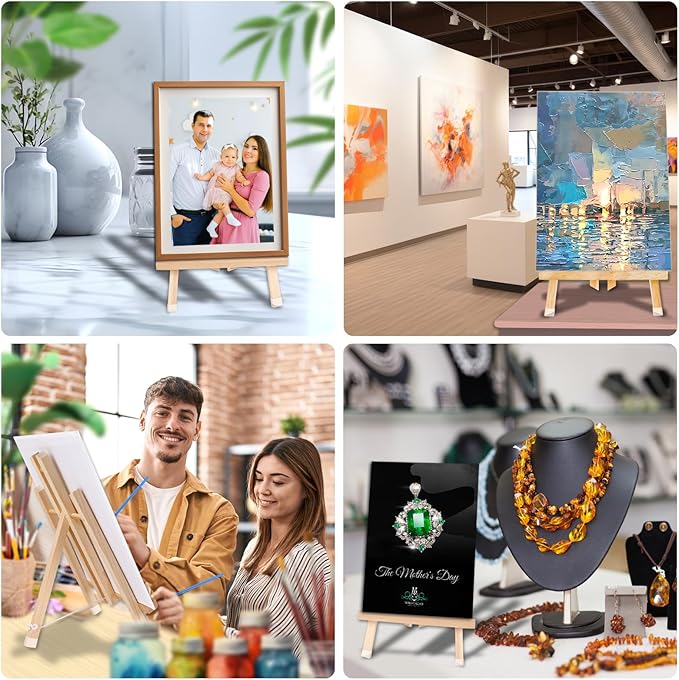 AROIC 16-Pack Tabletop Wood Easel Stands for Photo & Canvas Display